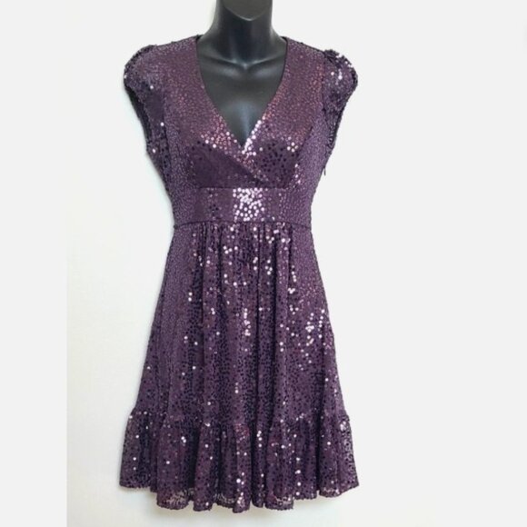 Vintage Betsey Johnson Evening Dress size 2 Purple Sequin Cocktail Party - Picture 1 of 7